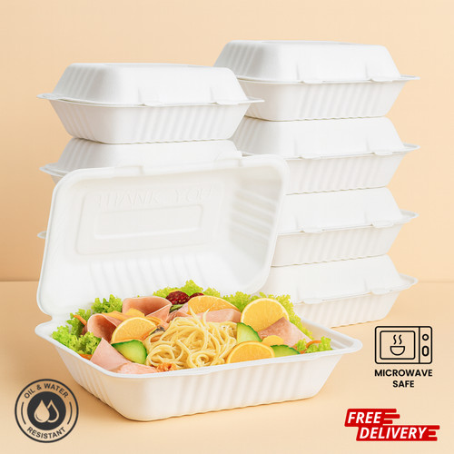 9x6 bagasse clamshell takeaway - 9x6,
