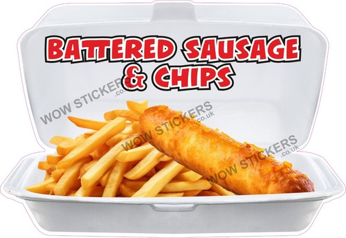 Battered sausage and chips - sausage, in