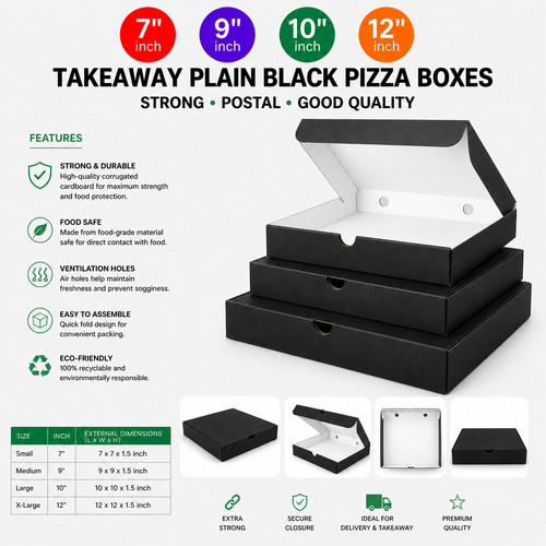 Takeaway plain black pizza - takeaway,